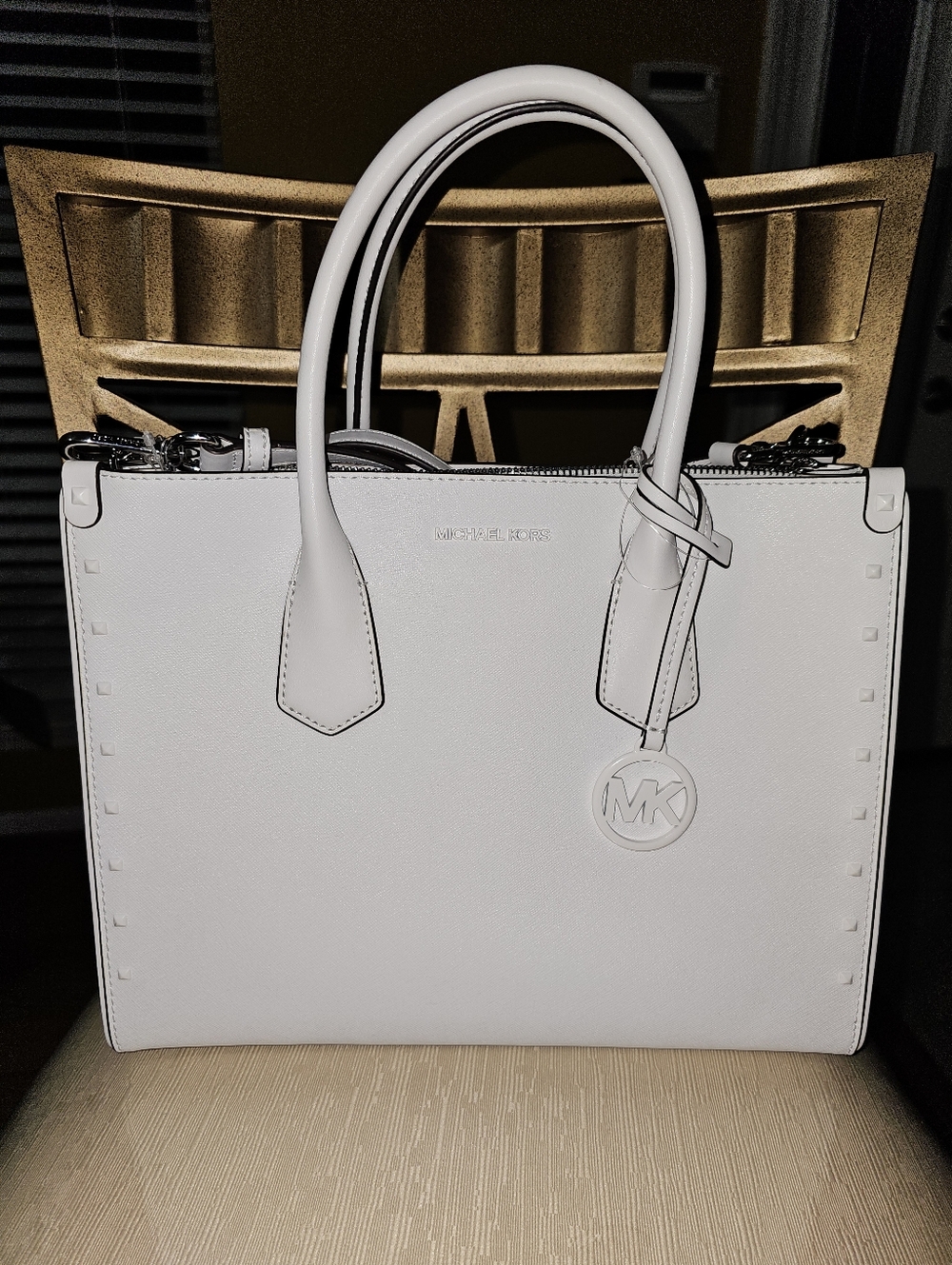 Michael Kors White Structured Saffiano Satchel